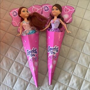 Lot of 2 Funville Sparkle Girlz Princess Dolls 10.5" New in Cones NOS 2014-2018